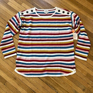 NWT St. John’s Bay Multi-Colored Knit Striped Sweater | L